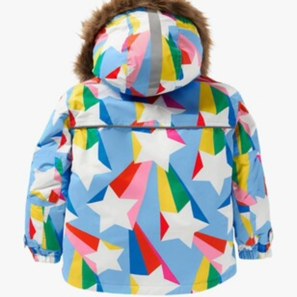 Boden All Weather Waterproof Jacket in Surfbloard blue rainbow star 6-7 NO HOOD - Picture 2 of 9